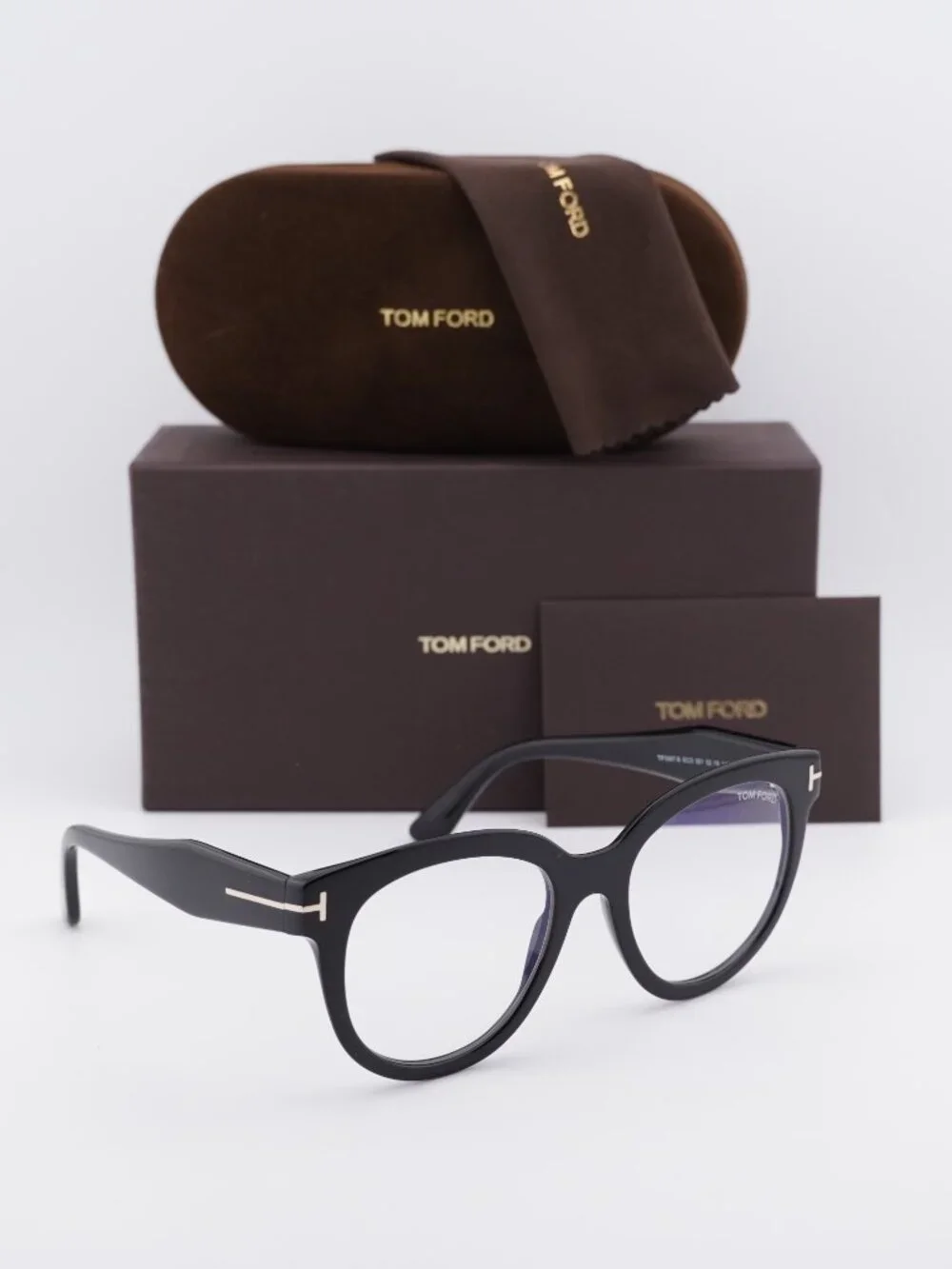 Tom Ford FT5987-B 001 Round Eyeglasses 52mm - Black / Blue Light Block